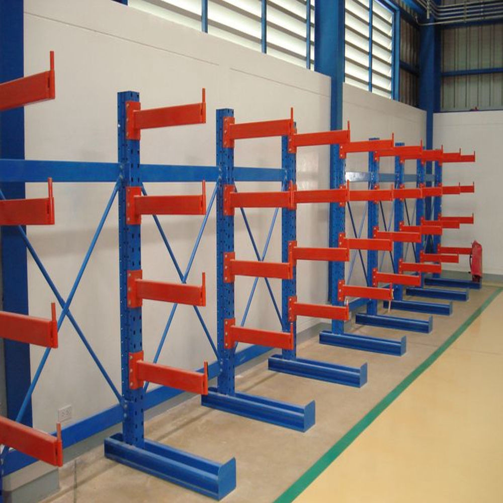 Properly arranged cantilever racks in a compact warehouse storing lumber